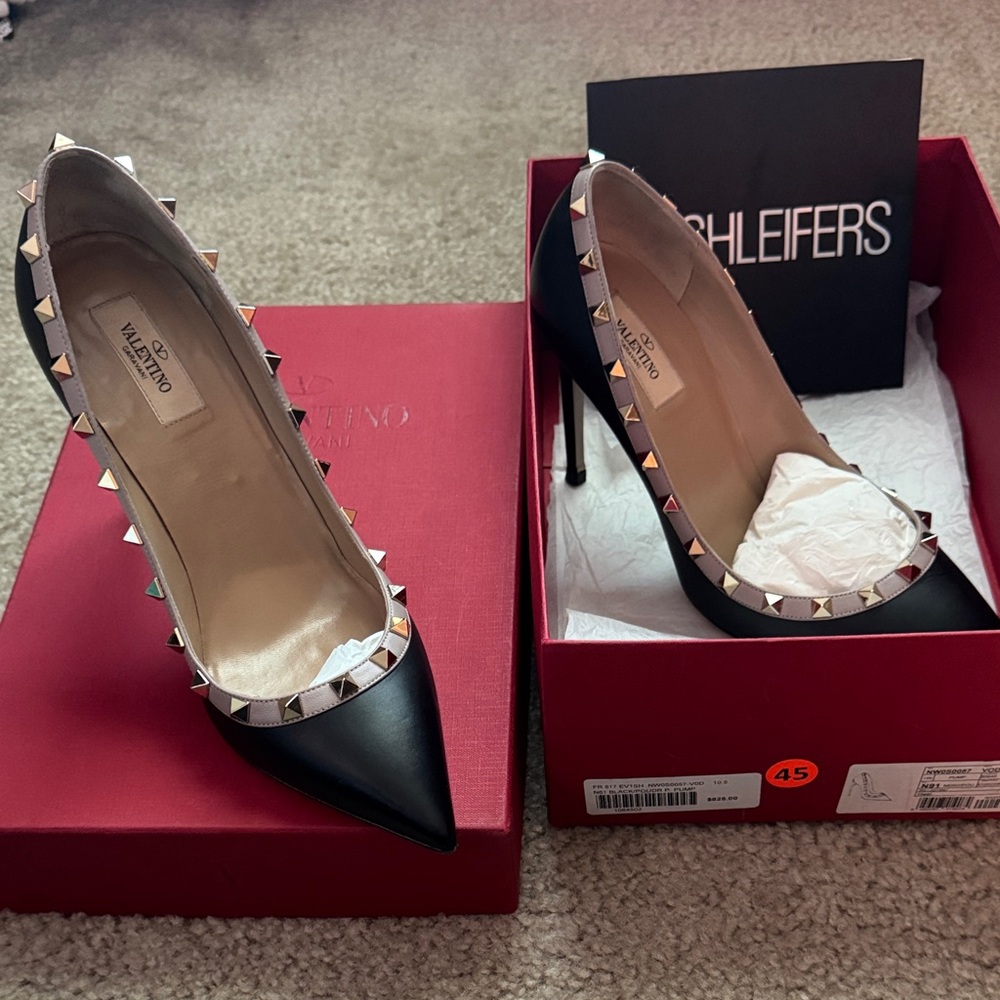 Valentino Black and Gold Studded Heels Women 10.5